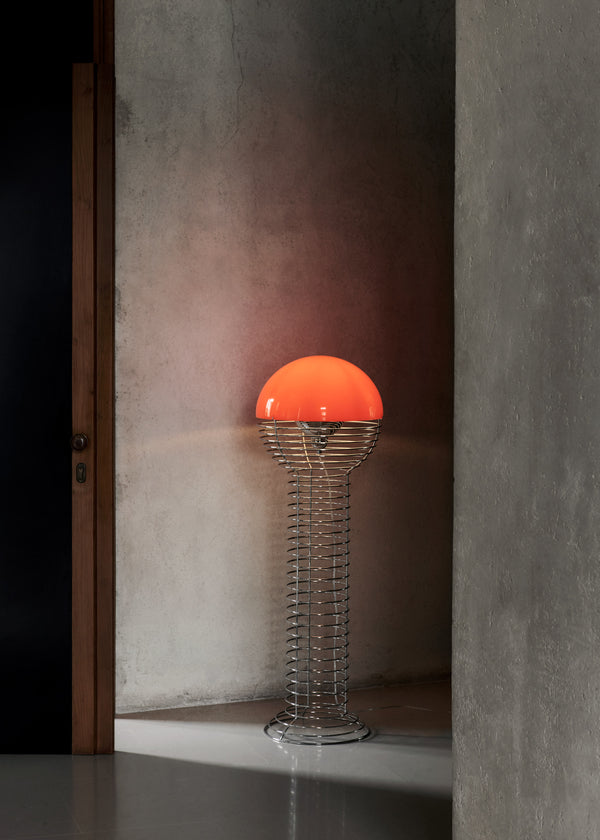 Wire Floor Lamp w. orange shade